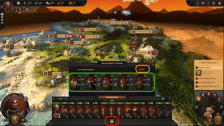 After selecting the Hero, a of units you already own will be displayed on the screen - Total War Troy: Units - how to recruit? - Basics - Total War Troy Guide
