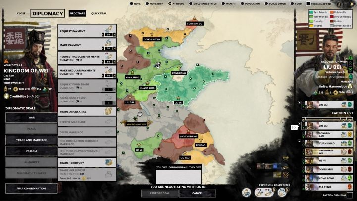 A window showing all the trade options. - Diplomacy and trade in Total War Three Kingdoms - Gameplay mechanics - Total War Three Kingdoms Guide