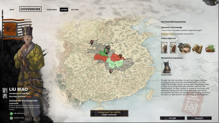 Liu Biao selection window. - All available warlords (faction leaders) in Total War Three Kingdoms - Basics - Total War Three Kingdoms Guide