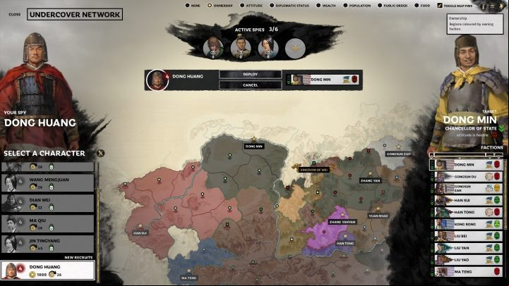 The appearance of the Undercover Network screen. - Undercover Network & Spies in Total War Three Kingdoms - Gameplay mechanics - Total War Three Kingdoms Guide