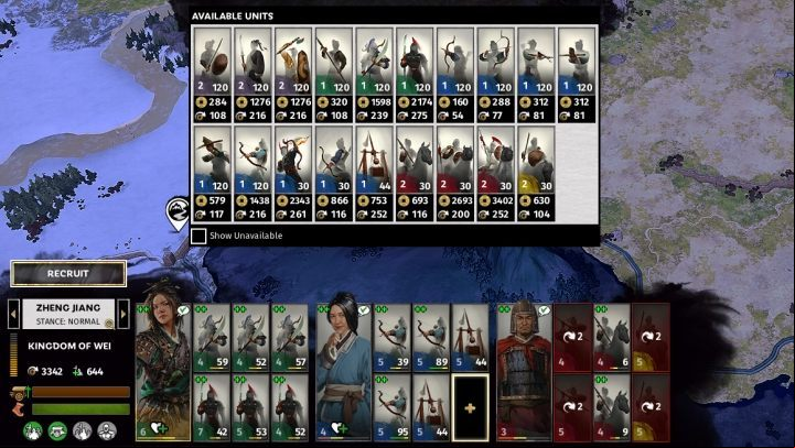 Units and troops recruitment screen. - Managing and controlling the army in Total War Three Kingdoms - Army - Total War Three Kingdoms Guide