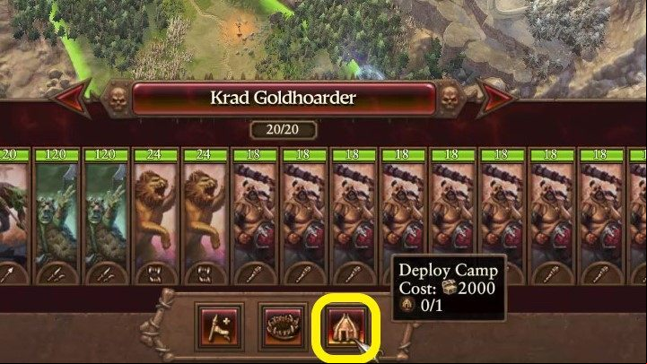 After pressing the button, a camp will be created automatically at the army's location - Total War Warhammer 3: Ogre Kingdoms - Unique mechanics - Ogre Kingdoms - Total War Warhammer 3 Guide