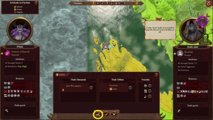 To make a counteroffer, just press the button marked at the top - Total War Warhammer 3: Diplomacy - Basics - Total War Warhammer 3 Guide