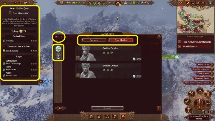 The character skill card is on the left side of the screen - Total War Warhammer 3: Recruitment - Lords and heroes - Total War Warhammer 3 Guide