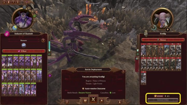 Before each battle Slaanesh can convince a few enemy squad to switch sides - Total War Warhammer 3: Slaanesh - unique mechanics - Slaanesh - Total War Warhammer 3 Guide