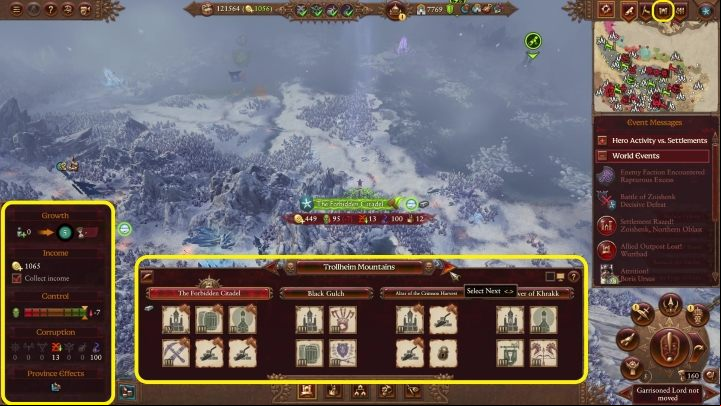 After selecting a settlement the province screen appears - Total War Warhammer 3: Provinces - Campaign Map - Total War Warhammer 3 Guide