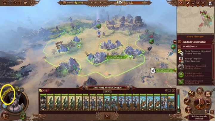 On the left (marked with yellow) you can see your movement points - Total War Warhammer 3: Movement - Campaign Map - Total War Warhammer 3 Guide