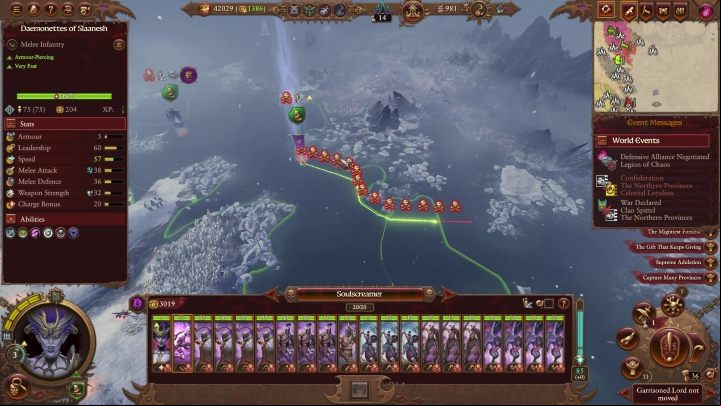 If you're about to enter an area where your army is at risk of attrition you'll be warned by skull and bones icons - Total War Warhammer 3: Movement - Campaign Map - Total War Warhammer 3 Guide