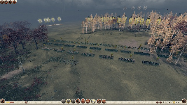 The battle as the enemies see it. They cannot see the cavalry hiding in the forest. - Battles - General tips - Total War: Rome II - Caesar in Gaul - Game Guide and Walkthrough