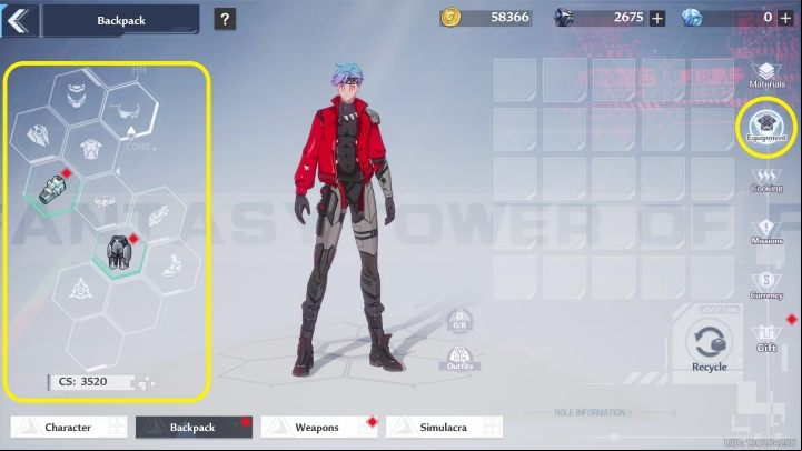You can enter the Backpack menu and check to Equipment tab to view your owned armor - Tower of Fantasy: Character development and leveling - Basics - Tower of Fantasy Guide