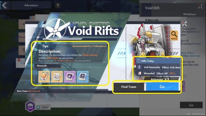 Starting the mode displays the menu pictured above - Tower of Fantasy: Void Rifts - Adventure - Tower of Fantasy Guide