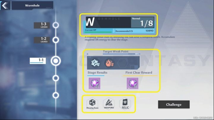 Choosing the challenge displays the starting screen - Tower of Fantasy: Wormhole - Adventure - Tower of Fantasy Guide