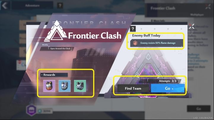 Pressing the Go button displays the menu pictured above - Tower of Fantasy: Frontier Clash - Adventure - Tower of Fantasy Guide