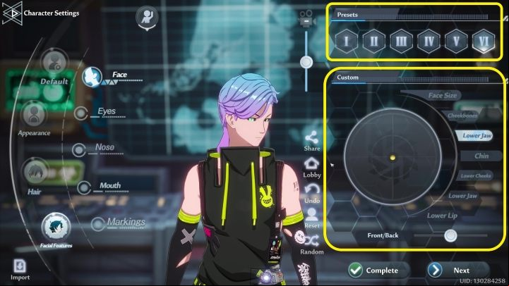 In the Face tab, at the top, you can choose between the face presets prepared by the developers - Tower of Fantasy: Character creation and customization - Basics - Tower of Fantasy Guide