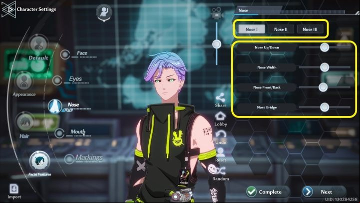 As for the Nose, the developers made on an interesting choice - male characters can choose 1 out of 3 types of nose looks, while female characters only have one option - Tower of Fantasy: Character creation and customization - Basics - Tower of Fantasy Guide