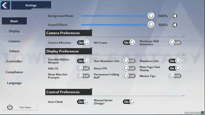 Going into the settings, the first Basic tab contains several features that can make gameplay more difficult later on - Tower of Fantasy: Game settings - what to change? - FAQ - Tower of Fantasy Guide