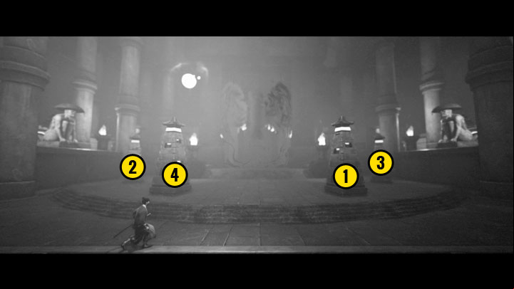 You have to deal with another puzzle by activating the obelisks in the correct order - Trek to Yomi: Chapter 6 - walkthrough - Walkthrough - Trek to Yomi Guide