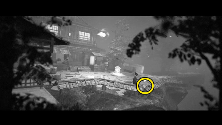 In the new place, you will find the artifact marked in the picture - Yomotsu Hirasaka - Trek to Yomi: Chapter 6 - walkthrough - Walkthrough - Trek to Yomi Guide
