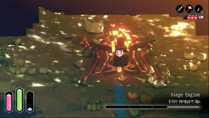 The easiest way to avoid missiles and lasers fired by Siege Engine is to use objects placed in the form of stones and broken pillars in the arena - Tunic: Siege Engine - boss, how to beat? - Bosses - Tunic Guide