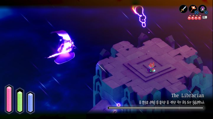 The arena where you are encountering the Librarian is not the biggest one, but if you take into the fact that he hovers in the air for most of the battle and cannot be hit with a sword, you have no choice but to constantly mark your opponent by using camera lock target button (shift on PC an - Tunic: The Librarian - boss, how to beat? - Bosses - Tunic Guide