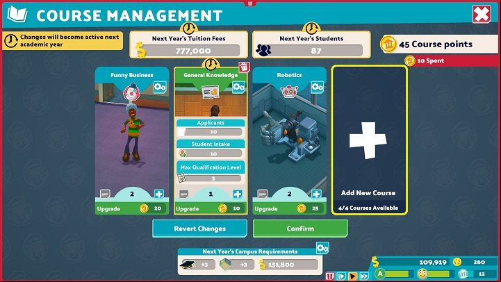 To add a new course click the Add New Course button and select a course you're interested in - Two Point Campus: Courses and Course Points - Basics - Two Point Campus Guide