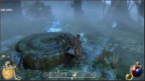 After collecting all three waters, use them to bring the monster back to life - get onto the platform - Grimoire of Elah, Feeling Well | Quests - Necromancers Guild - Quests - Necromancers Guild - Two Worlds II Game Guide
