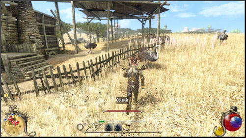 The mission consists of getting rid of the ostriches surrounding the mans house, whos therefore locked inside the basement with his daughter (shes allergic to feathers) - Ostrich feathers, Science Career | Quests - Mages Guild - Quests - Mages Guild - Two Worlds II Game Guide