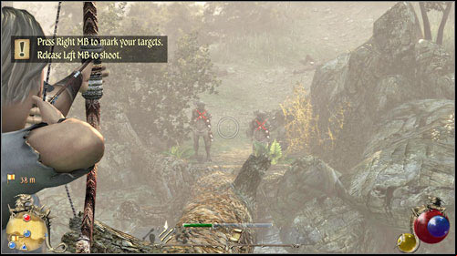 After crossing the bough, Rogdor will give you a bow, which you have to use to shoot two gnomes - The Rescue | Quests - Alsorna - Quests - Alsorna - Two Worlds II Game Guide