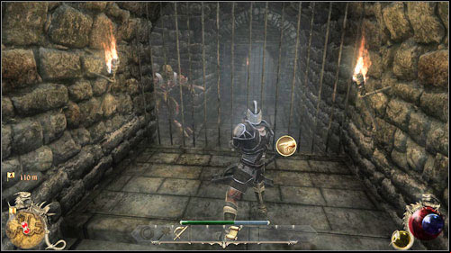 After getting to the door (M40:6) leading to the dungeon, go around the first, locked gate, through the small tunnel (M40:7) - Whatever It Takes | Main quests - Chapter IV - Main quests - Chapter IV - Two Worlds II Game Guide