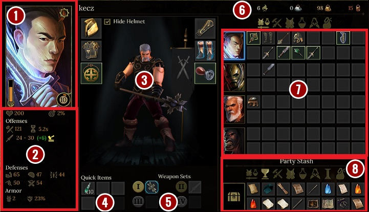 The presented screen will appear once you select your inventory - The Interface - The Basics - Tyranny Game Guide