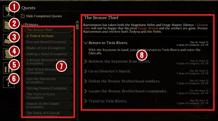 Use your journal to move between several tabs - The Interface - The Basics - Tyranny Game Guide