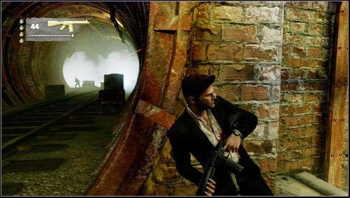 We run into a age leading into a wide tunnel - Uncharted 3: Chapter 5 - London Underground walkthrough - Walkthrough - Uncharted 3 Drakes Deception Guide