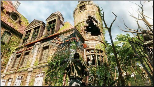 As soon as we jump off the slope, we go towards the castle - Uncharted 3: Chapter 6 - The Chateau part 1 walkthrough - Walkthrough - Uncharted 3 Drakes Deception Guide