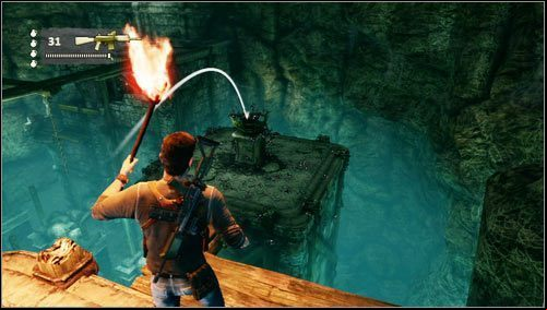 Our task is to get to the other side of the room in such a way that we are not eaten by the small beasts - Uncharted 3: Chapter 9 - The Middle Way walkthrough - Walkthrough - Uncharted 3 Drakes Deception Guide