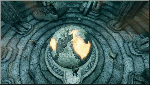 Thanks to our actions, we will be able to rotate the stone globe - Uncharted 3: Chapter 9 - The Middle Way walkthrough - Walkthrough - Uncharted 3 Drakes Deception Guide