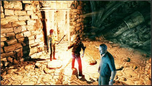 Unfortunately, we will hear the voices of our pursuers behind the wall - Uncharted 3: Chapter 9 - The Middle Way walkthrough - Walkthrough - Uncharted 3 Drakes Deception Guide