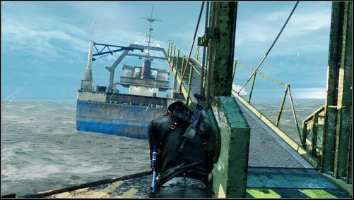 We jump on the bobbing barges and deal with several opponents - Uncharted 3: Chapter 13 - Rough Seas walkthrough - Walkthrough - Uncharted 3 Drakes Deception Guide