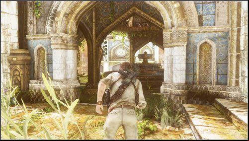Once you enter the ancient city, go down the stairs - Uncharted 3: Chapter 21 - The Atlantis of the Sands walkthrough - Walkthrough - Uncharted 3 Drakes Deception Guide