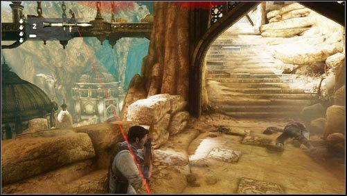 Climb the stairs on the right towards your enemies - Uncharted 3: Chapter 22 - The Dreamers of the Day walkthrough, Talbot boss fight - Walkthrough - Uncharted 3 Drakes Deception Guide