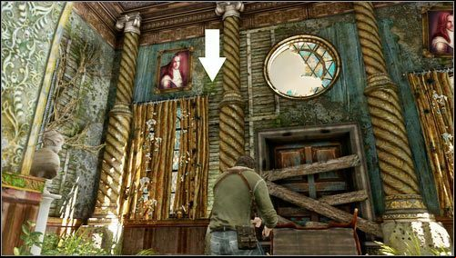 Next to a room with statues of knights and a fireplace (with a secret age) there is a small vestibule - Uncharted 3: Chapter 6 treasures guide - Treasures - Uncharted 3 Drakes Deception Guide