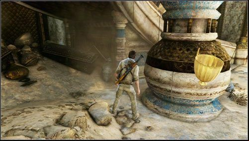 At the beginning of the chapter look under the stairs from the previous level - Uncharted 3: Chapter 22 treasures guide - Treasures - Uncharted 3 Drakes Deception Guide