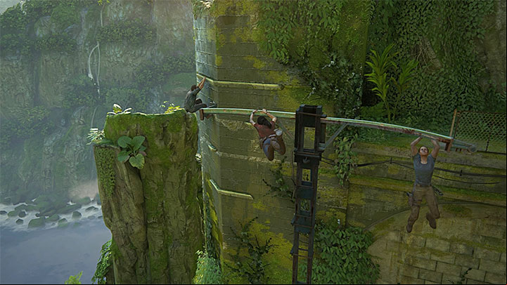 Move over the post to continue climbing - Reach the railway station - 8. Partners | Walkthrough - Walkthrough - Uncharted: The Lost Legacy Game Guide