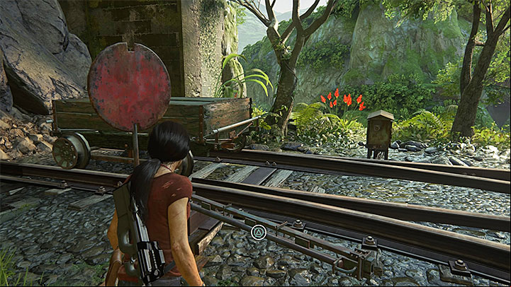 Use the switch after you have pushed the platform to the end of the track - Reach the railway station - 8. Partners | Walkthrough - Walkthrough - Uncharted: The Lost Legacy Game Guide