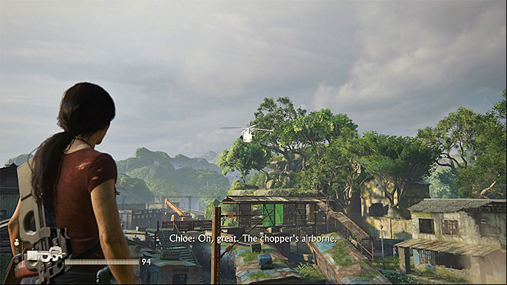 The chopper keeps circling above the station - avoid staying out in the open, because you can be spotted by its crew - Destroy the enemy chopper | 8. Partners | Walkthrough - Walkthrough - Uncharted: The Lost Legacy Game Guide