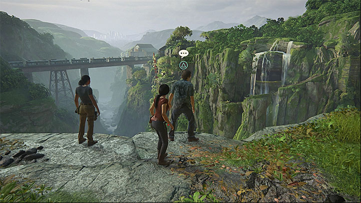 You can have this conversation right after this chapter starts and after you reach the viewpoint that overlooks the railway bridge - 8 - Partners | Secrets - Secrets - Uncharted: The Lost Legacy Game Guide
