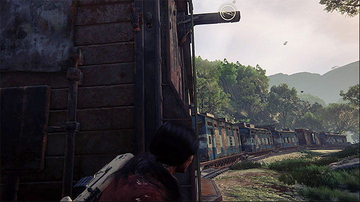 Some of the wagons allow you to use your grappling hook - 9 - End of the Line | Walkthrough - Walkthrough - Uncharted: The Lost Legacy Game Guide