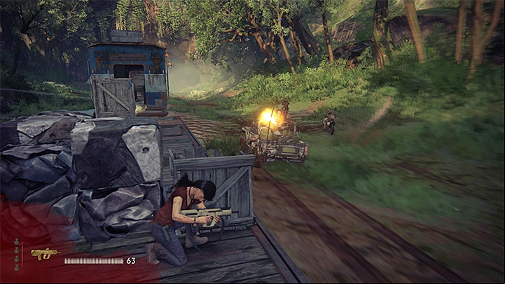Engage the jeeps and motorcycles at will, but about making progress and following the path laid down by the train - 9 - End of the Line | Walkthrough - Walkthrough - Uncharted: The Lost Legacy Game Guide