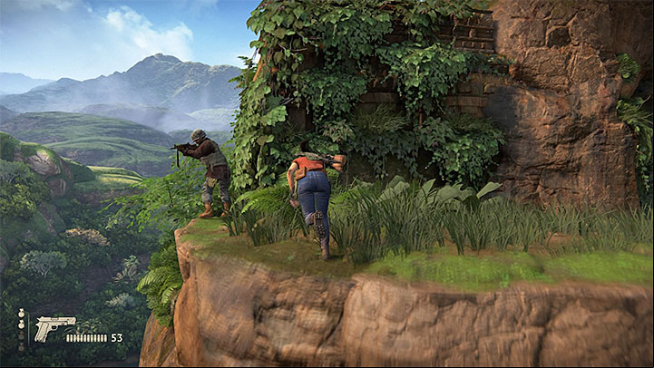You can push enemies off ledges. - 4 - Exploring the Parashurama Fort (bow and arrow)| Walkthrough - Walkthrough - Uncharted: The Lost Legacy Game Guide
