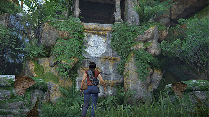 Continue the climb (which will involve thrusting your nail into the wall ahead after a long jump) and get past a semi-submerged tunnel to reach a part of the ruins that is inhabited by a number of opponents - 4 - Shivas Fort (Axe) | Walkthrough - Walkthrough - Uncharted: The Lost Legacy Game Guide