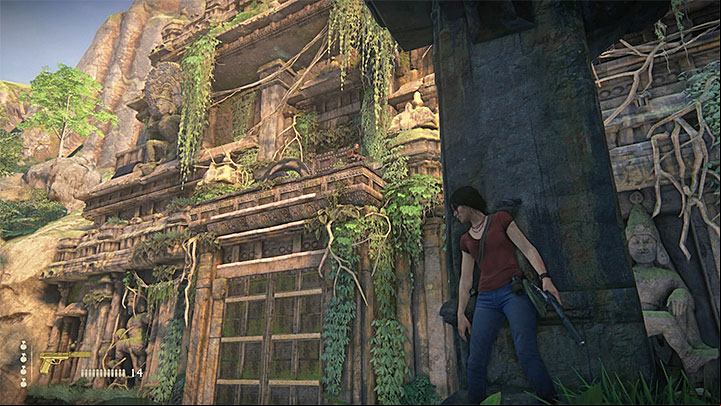 An enemy watches the valley from a vantage point. - 3 - Homecoming | Walkthrough - Walkthrough - Uncharted: The Lost Legacy Game Guide